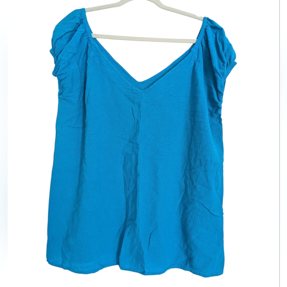 NWT Cecilia Nathal Womens Top Sz Large Blue Cap Sleeve cotton‎